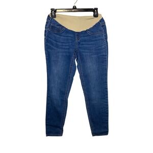 Indigo Blue Maternity Jeans Medium Wash Denim Over Belly Panel Comfort